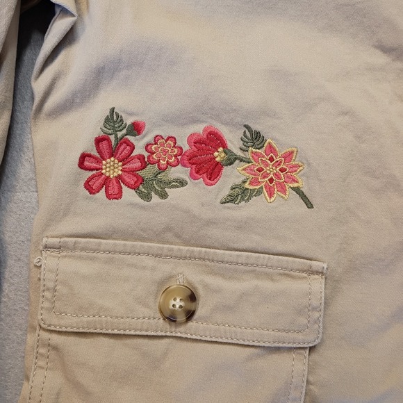 Appleseed's Long Sleeve Button Down Blazer Size Petite Medium‎ Pink Floral Khaki - Picture 12 of 14